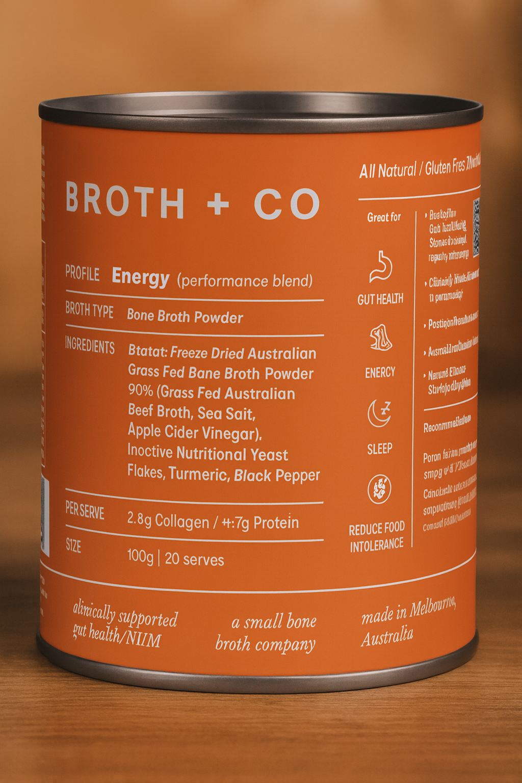 Aussie Bone Broth Coming Soon - Energy Perfomance Blend Beef Bone Broth Powder 100g  (20 Serves)