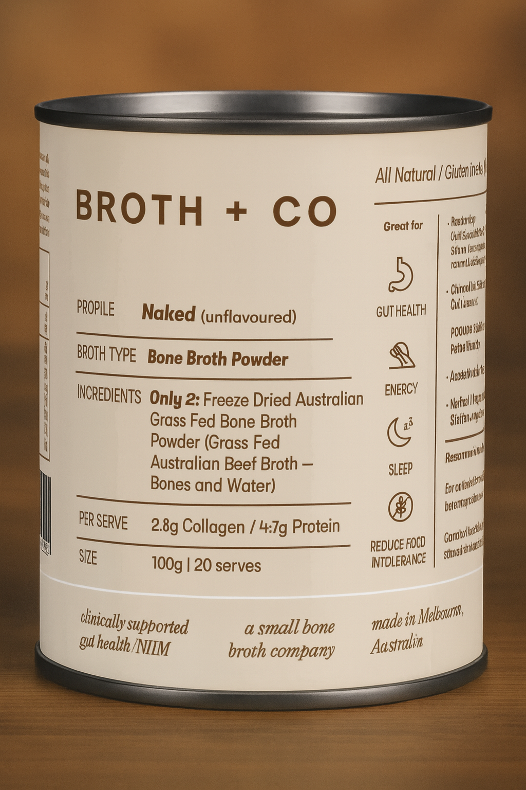 Aussie Bone Broth Coming Soon NAKED Bone Broth Powder - Powder 100g (20 Serves)